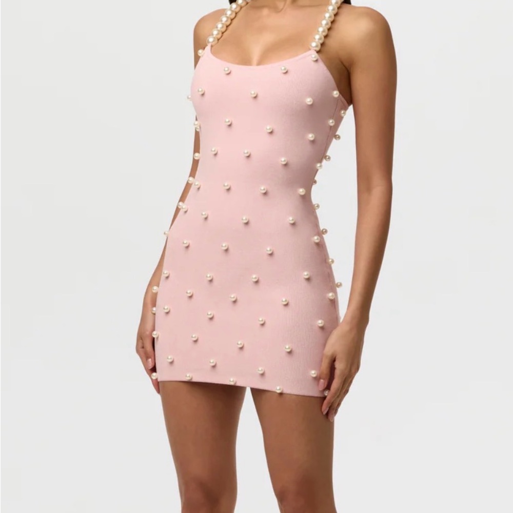naked wardrobe Pink Pearl-Detail Mini Dress